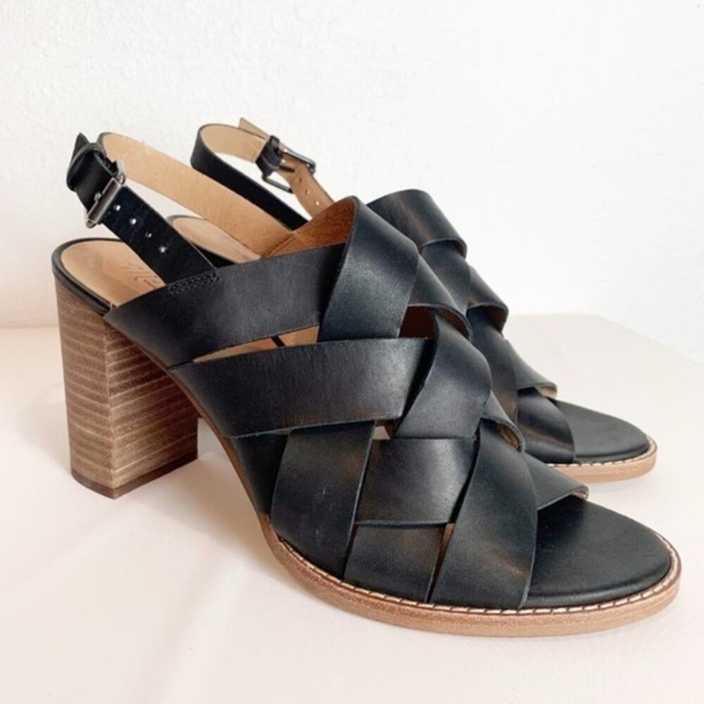 UEC MADEWELL LEATHER Woven slingback black Cindy 3.5” Heeled Sandal Sz 8.5